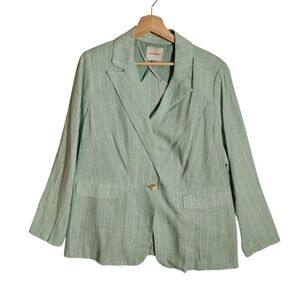 Court & Rowe Women's Pinstripe One-Button Blazer Linen Blend Mint Green Size 14W